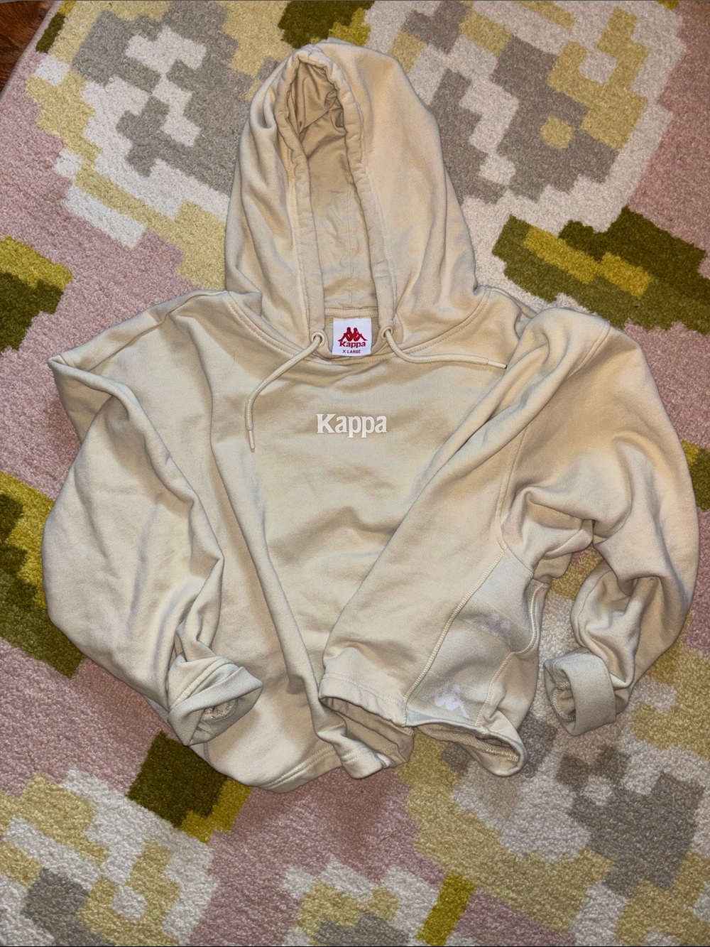 Kappa Cream Pullover Hoodie with Embroidered Logo